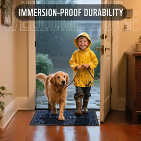 Yimobra blue entrance mat suits porches and doors with its low-profile design.