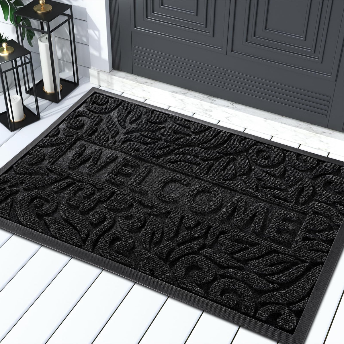 Yimobra Welcome Mat at the front door capturing dirt and keeping entryways cleaner.