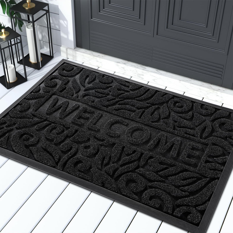 Yimobra Welcome Mat at the front door capturing dirt and keeping entryways cleaner.