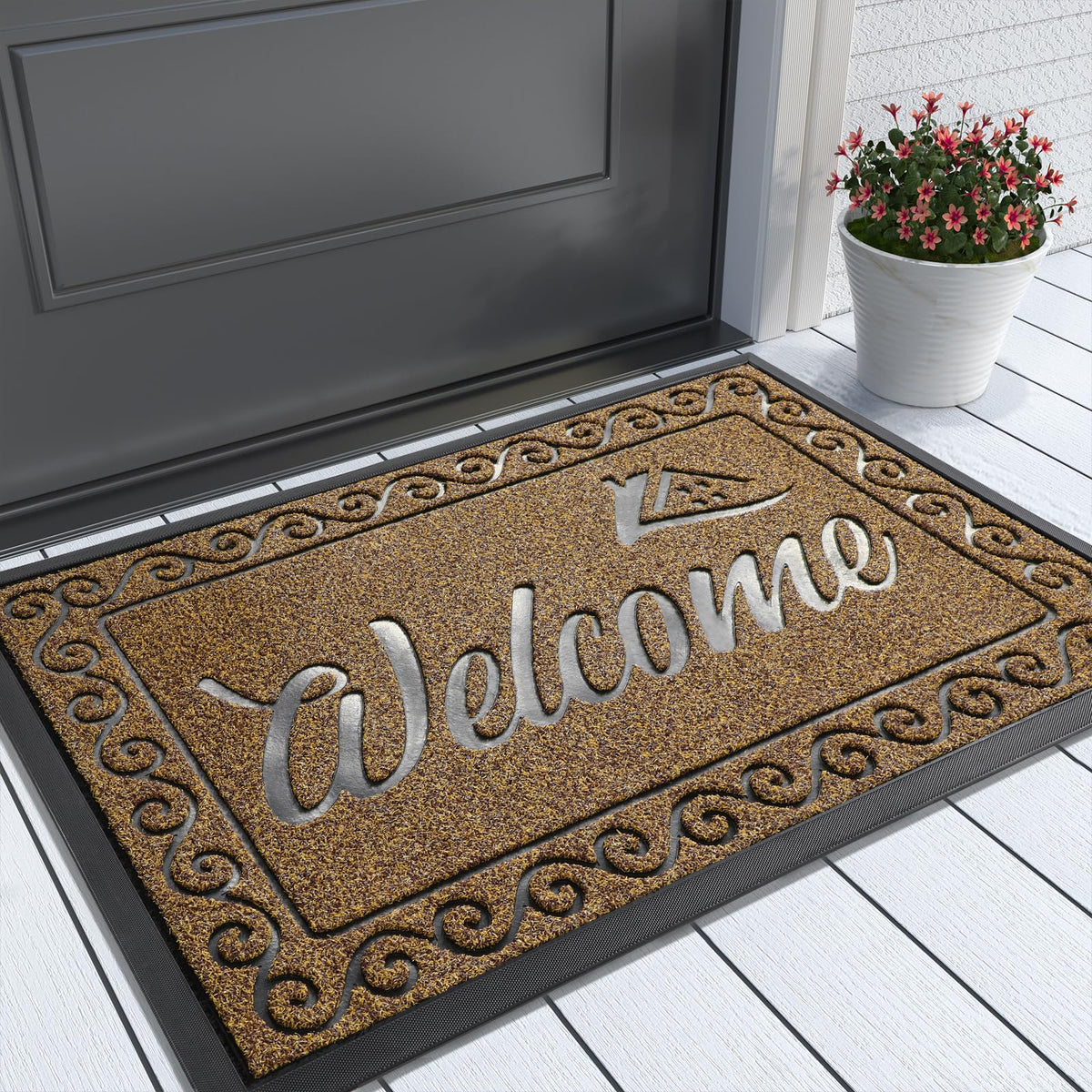 Yimobra Welcome Mat at the front door with dirt-trap surface keeps entry clean.