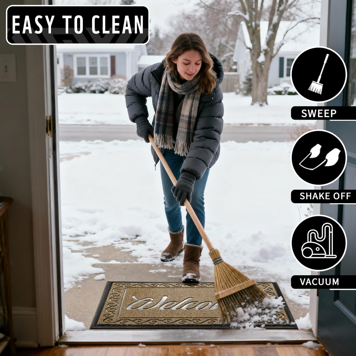 Yimobra Welcome Mat 0.25-inch low-profile design fits under doors.