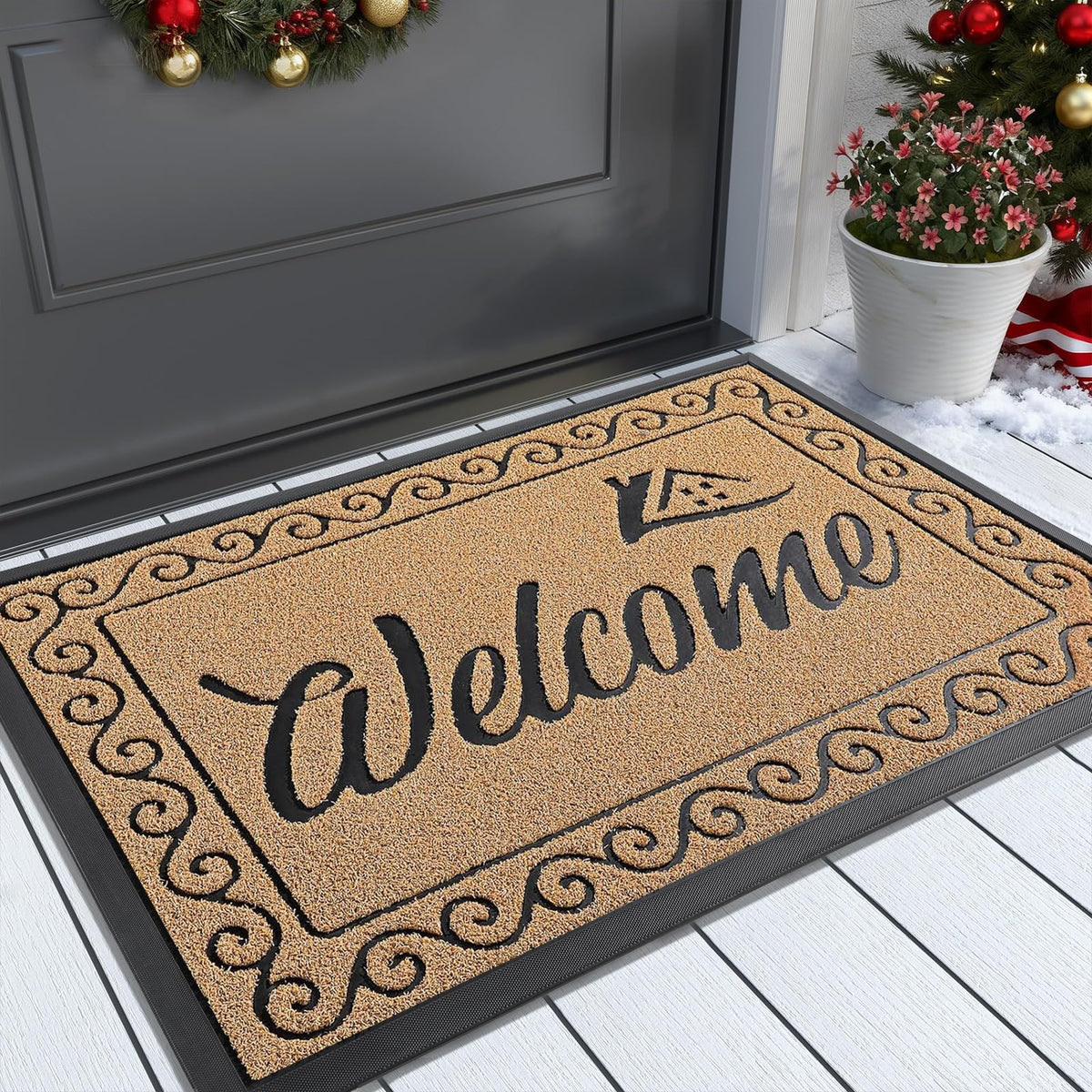 Yimobra welcome mat with surface grass traps dirt at the door