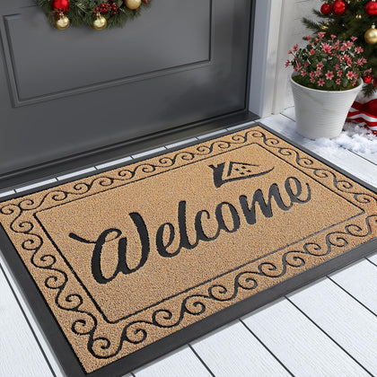 Yimobra welcome mat with surface grass traps dirt at the door