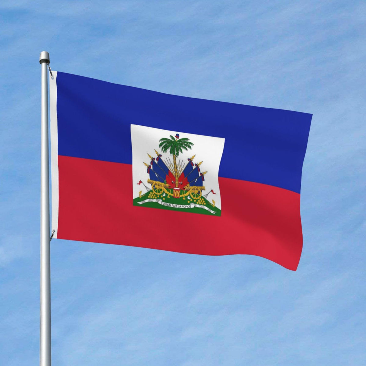 YINGFAN Haiti flag displays vivid red and blue colors outdoors.