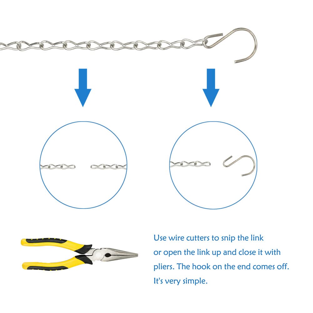 Versatile hanging chains for planters, lanterns, and wind chimes.