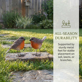 YINGHOYEDO robin ornaments featuring iron claw bases for outdoor use.