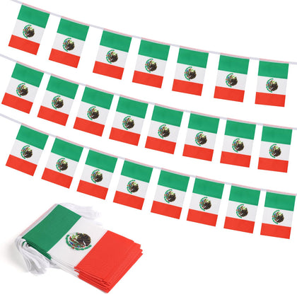 Yingnner Mexico flag banner 33ft with 30 flags for festive outdoor decorating