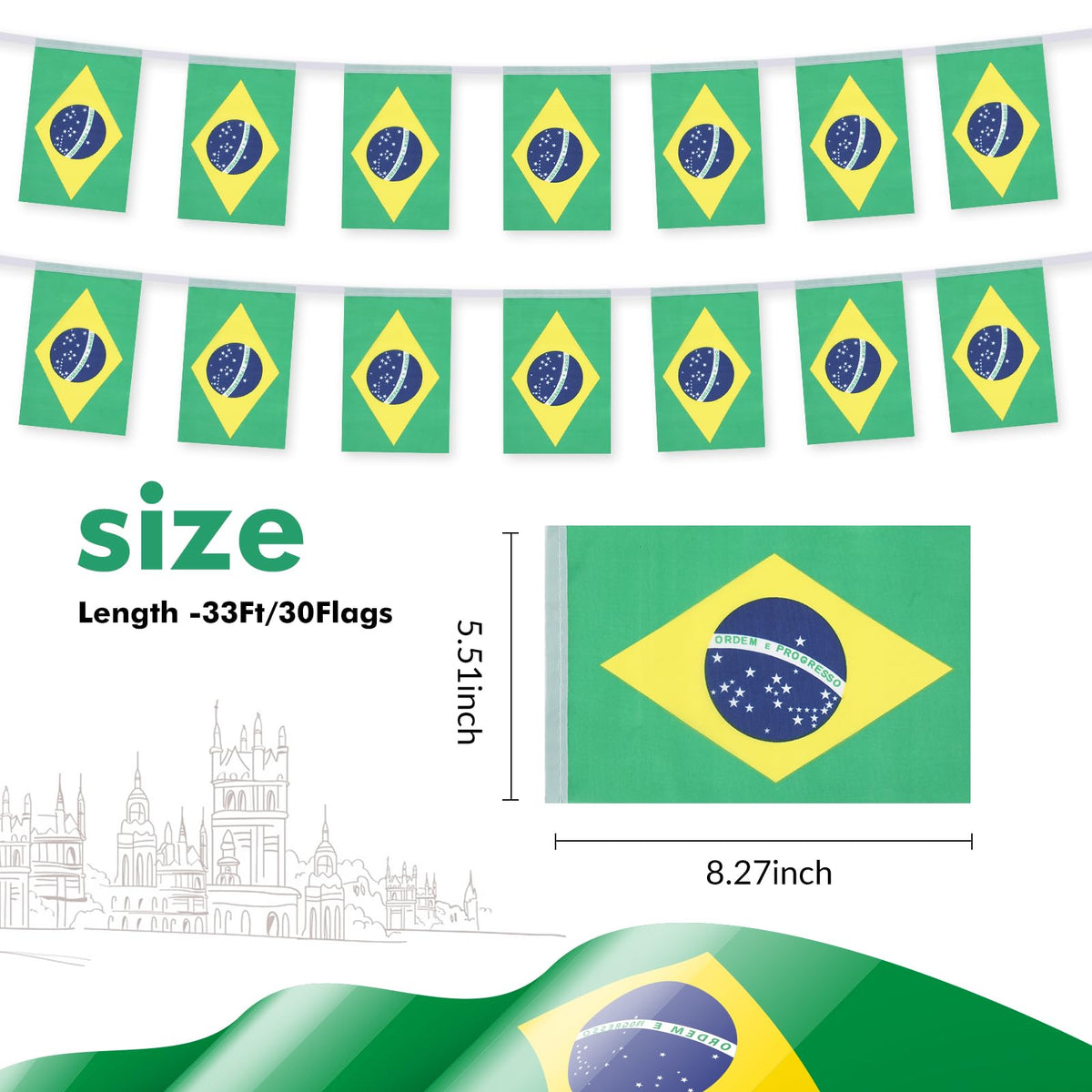Yingnner mini Brazil flags 30-count for compact wall or table décor