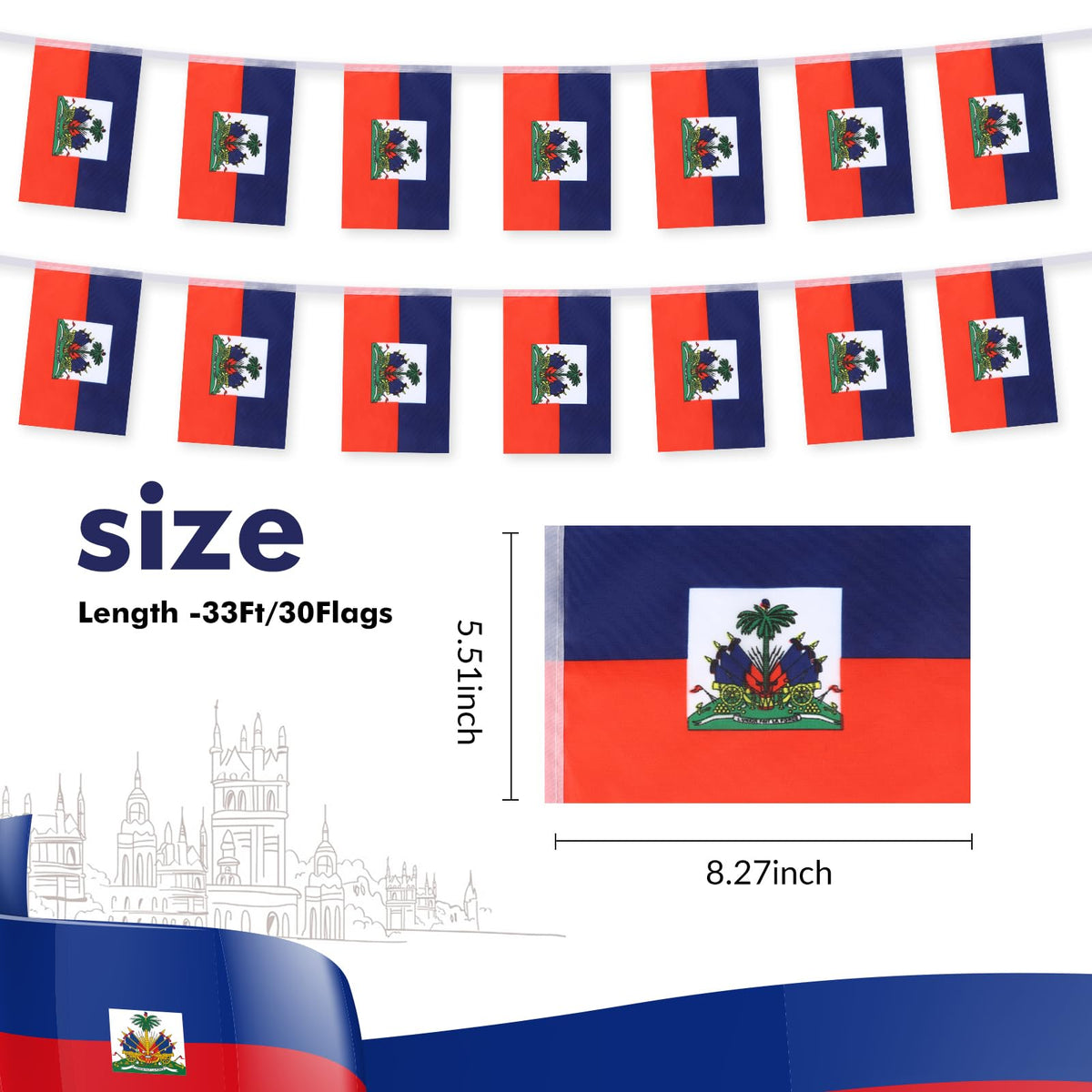 Yingnner mini Haiti flags 30-count, ideal for banners and displays