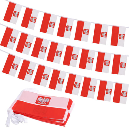 Yingnner Poland flag banner spans 33ft with 30 mini flags for wide-room decoration