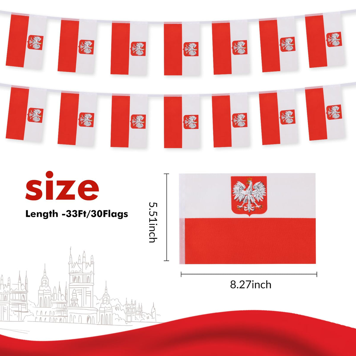 Yingnner Poland flag banner mini flags closeup highlights the eagle emblem for patriotic flair