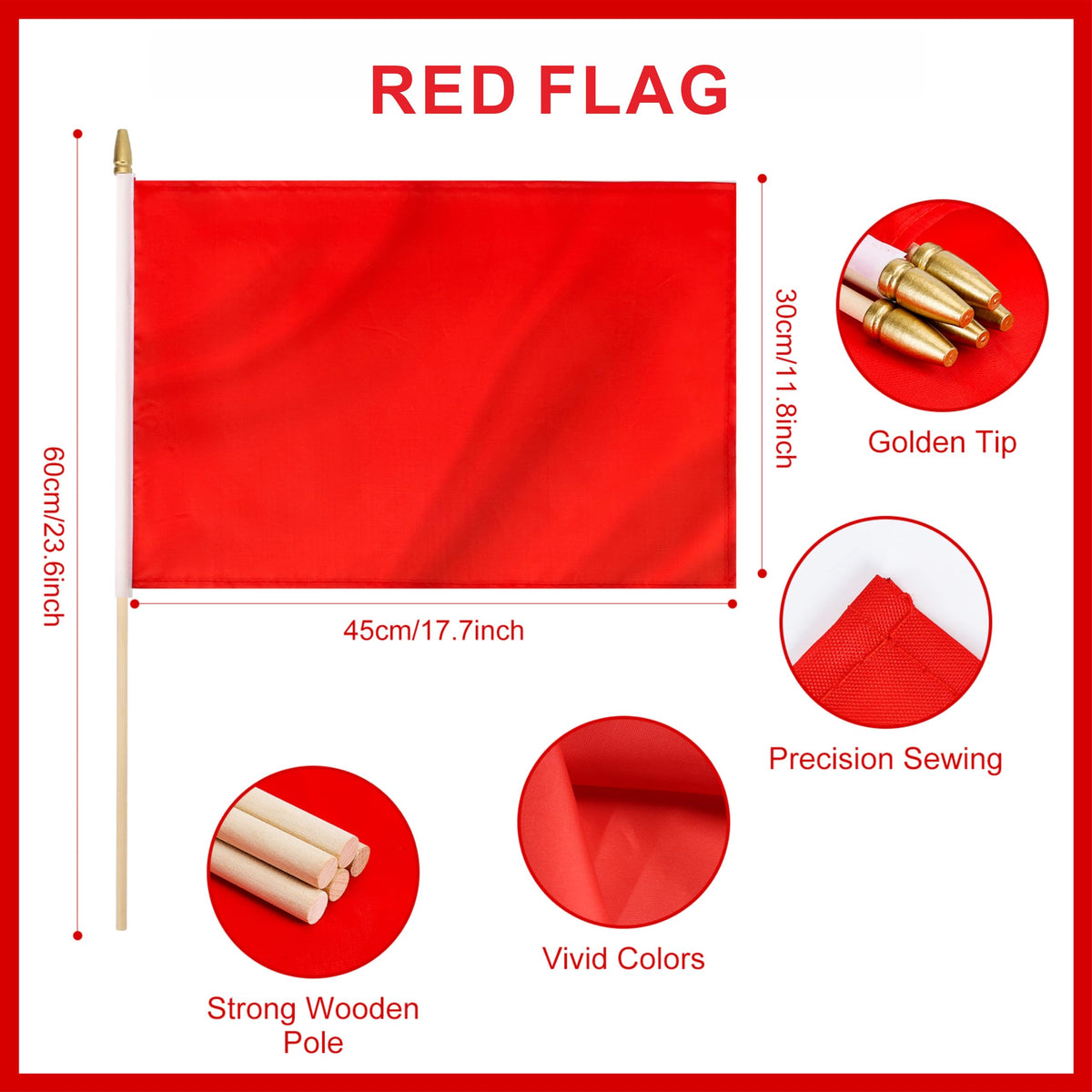 Yingnner red flag on 24-inch wooden pole ideal for DIY decorations