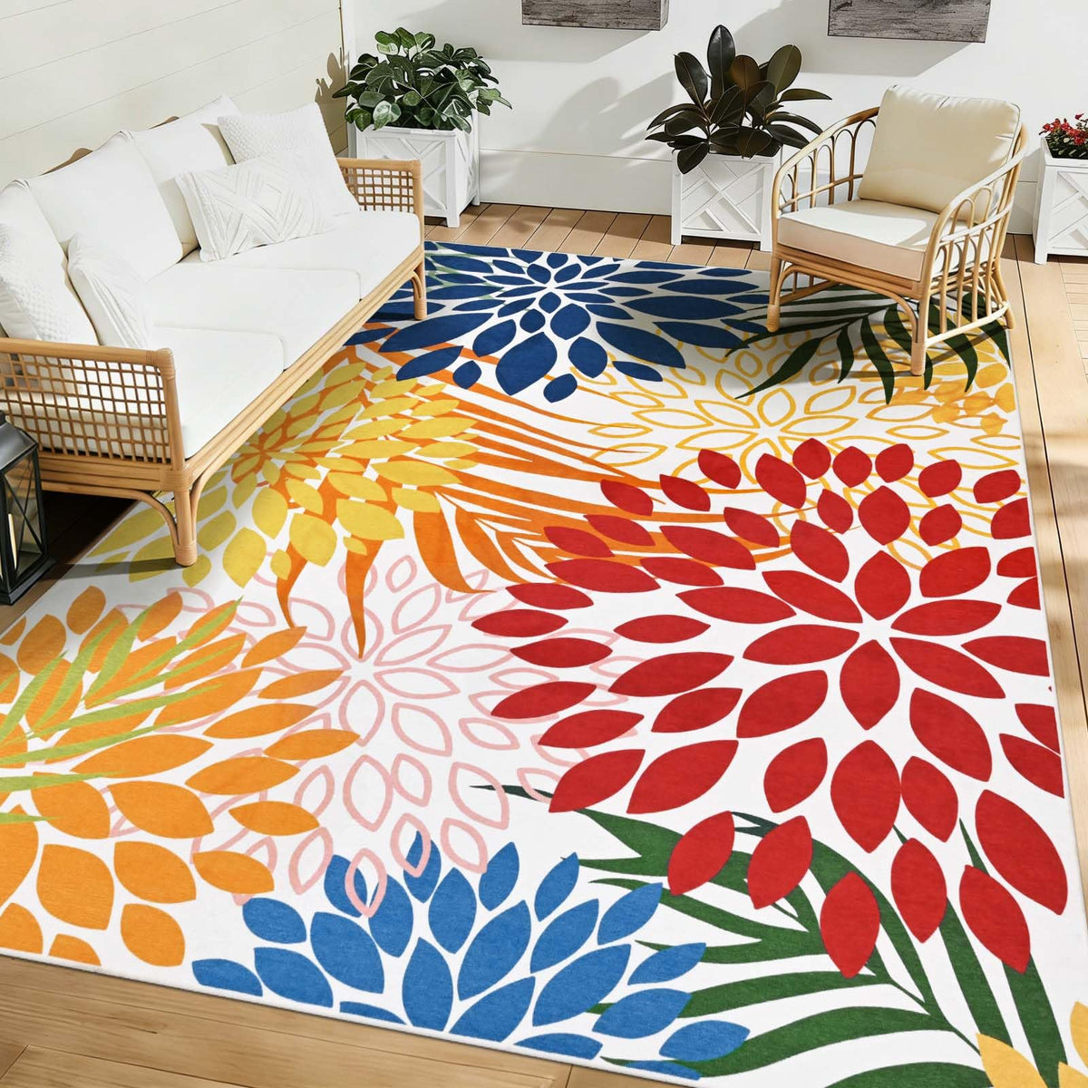 Yinhua dahlia 5x7 rug adds bold color to outdoor spaces