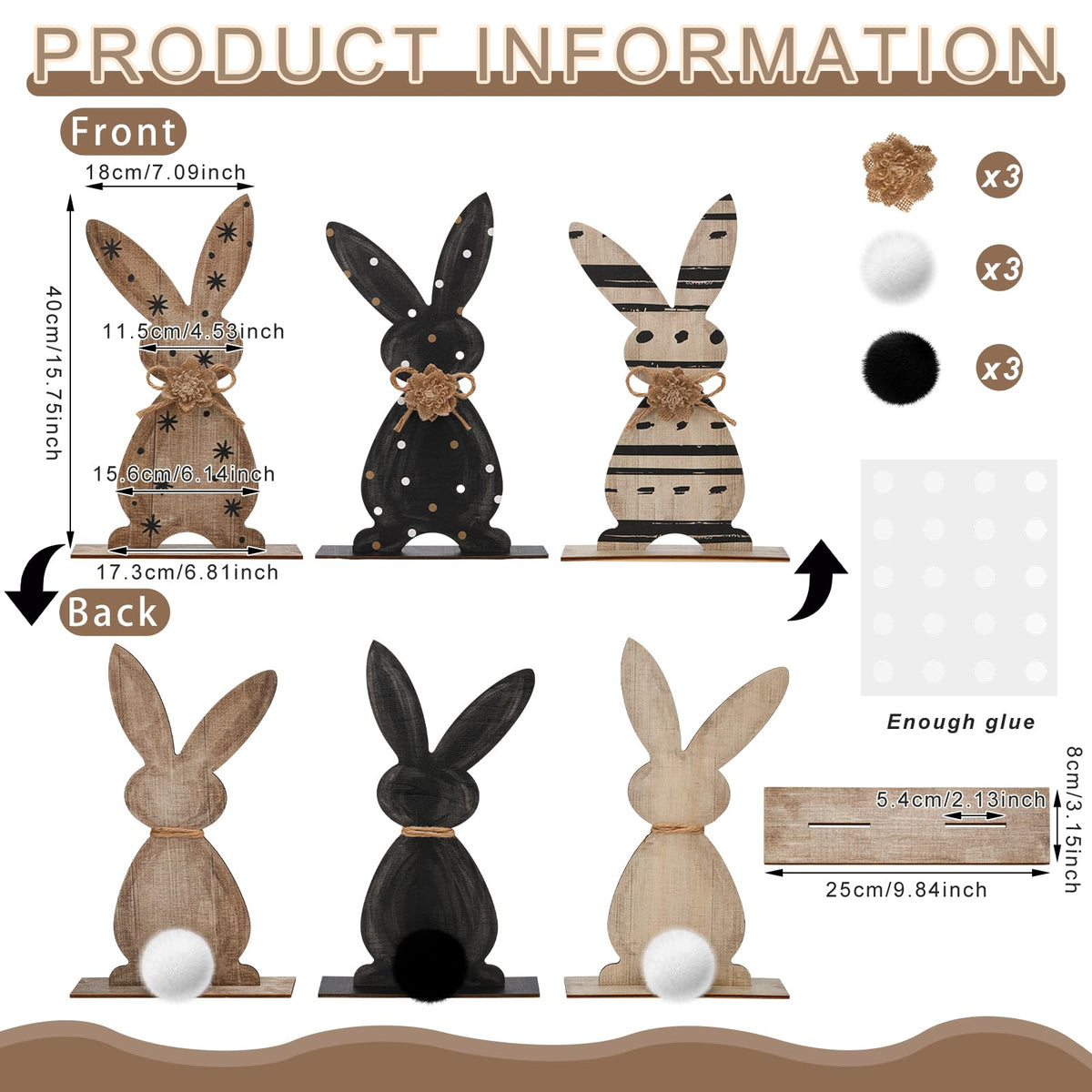 Yinkin Easter bunny sign wooden figure black and white enhances welcoming curb appeal