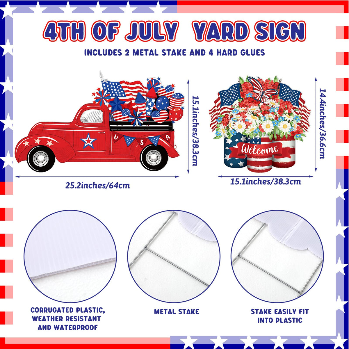 Yinkin flower yard sign for 4th of July adds decorative charm to gardens