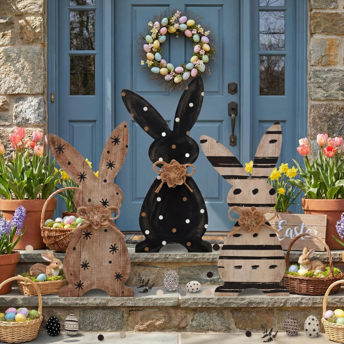 Yinkin bunny sunflowers linen detail adds rustic charm to yard displays