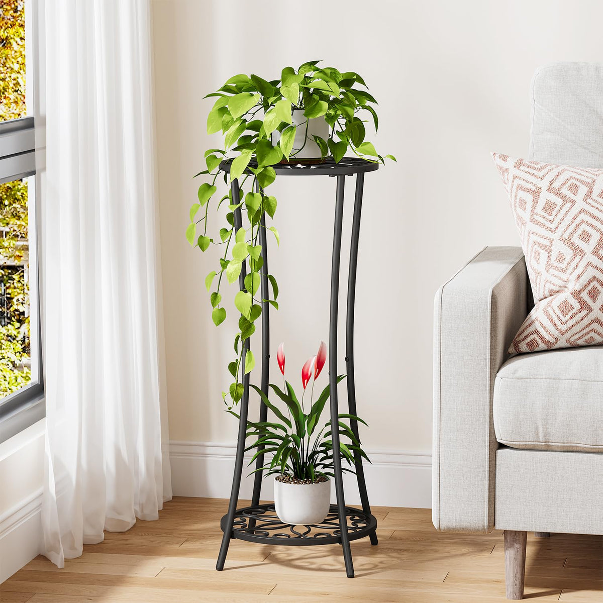 Corner YINMIT plant stand for indoor-outdoor use optimizes balcony space.