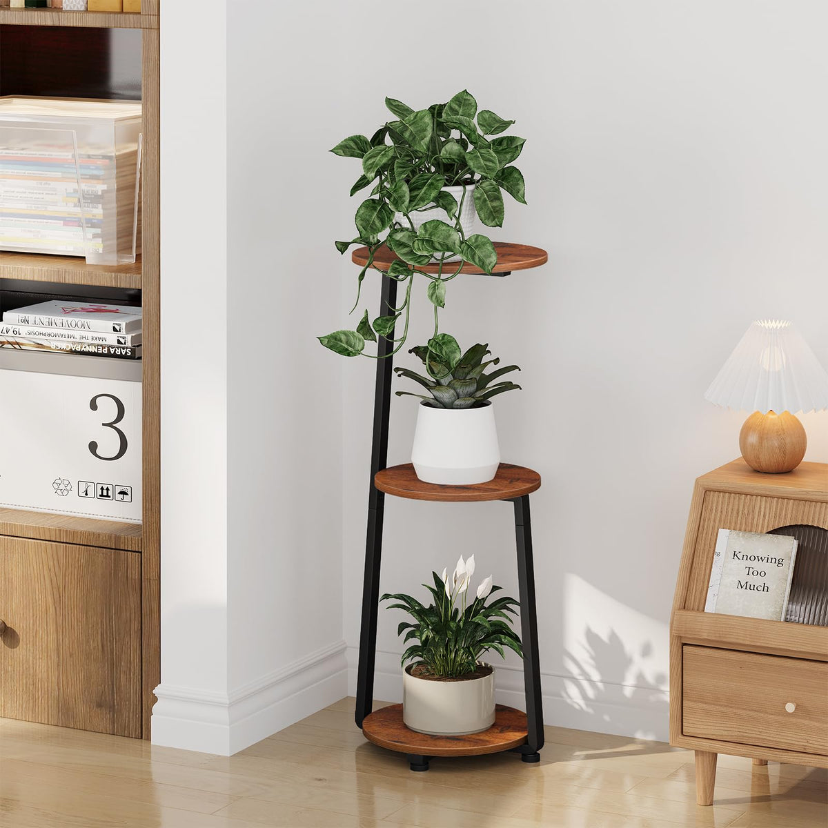 YINMIT metal-wood corner stand blends with decor while holding plants