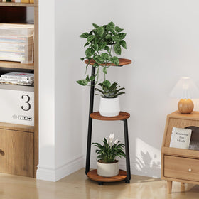 YINMIT metal-wood corner stand blends with decor while holding plants
