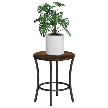 YINMIT round plant stand in brown finish displaying a lush pothos for indoor style and space saving