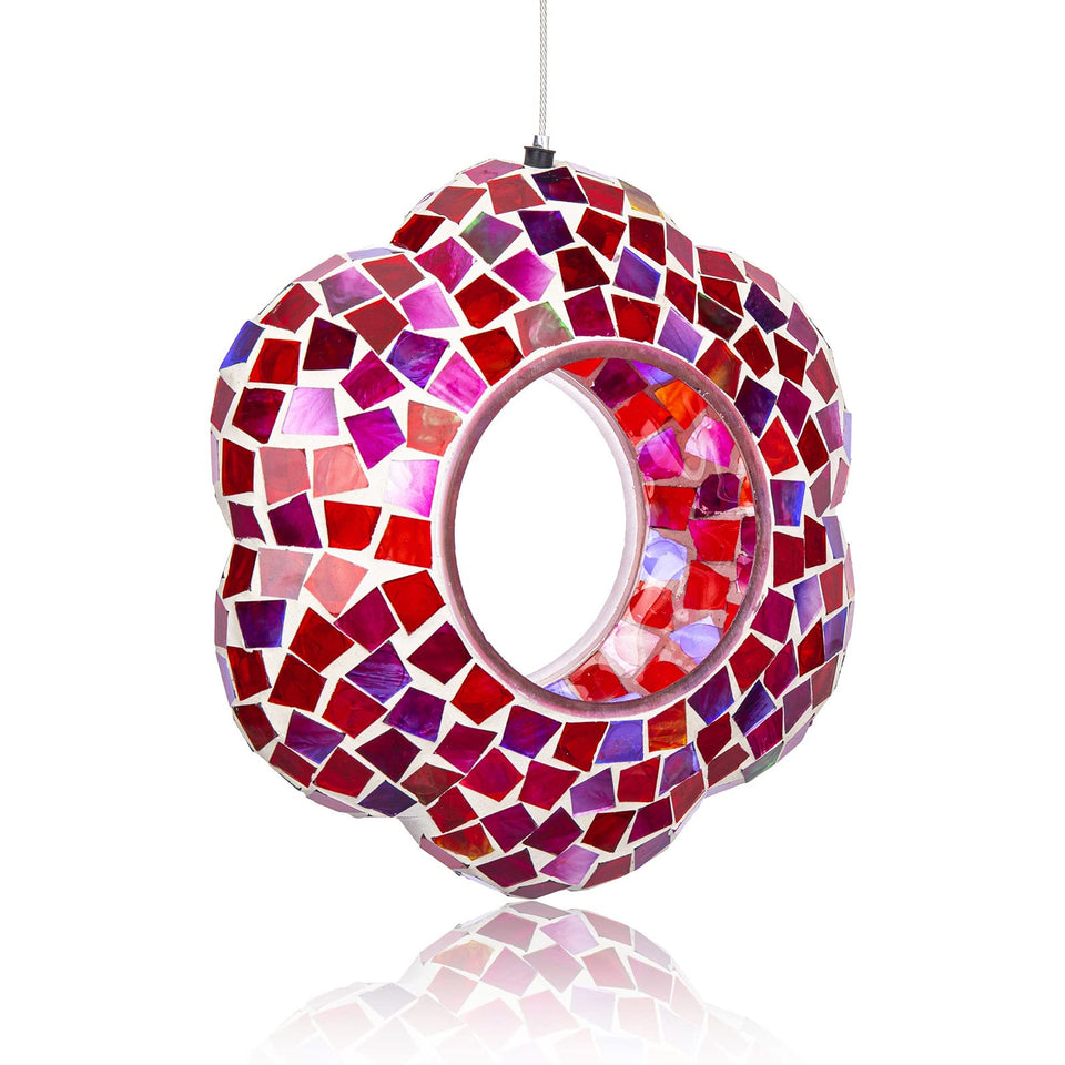 Yinns 9-inch mosaic bird feeder reflects sunlight to attract garden birds