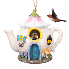 Yinns resin bird house hanging outdoors attracts bluebirds with realistic finish.