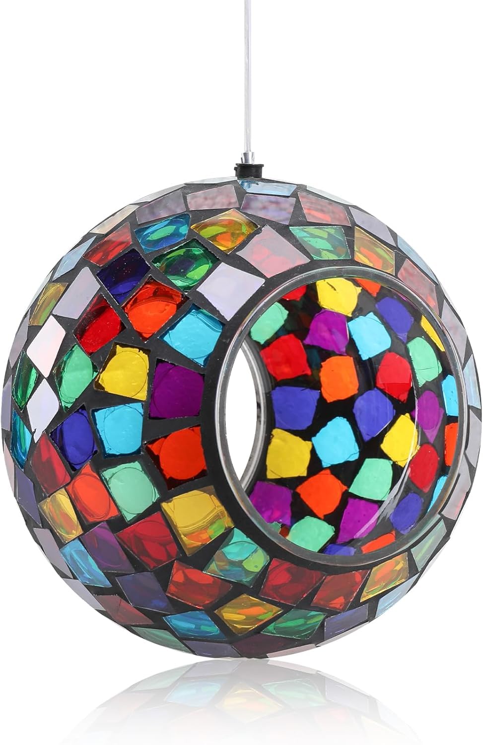 Yinns Mosaic Bird Feeder with oval stained glass brightens your garden.