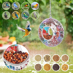 Yinns mosaic glass bird feeder multicolor enhances garden decor and bird watching