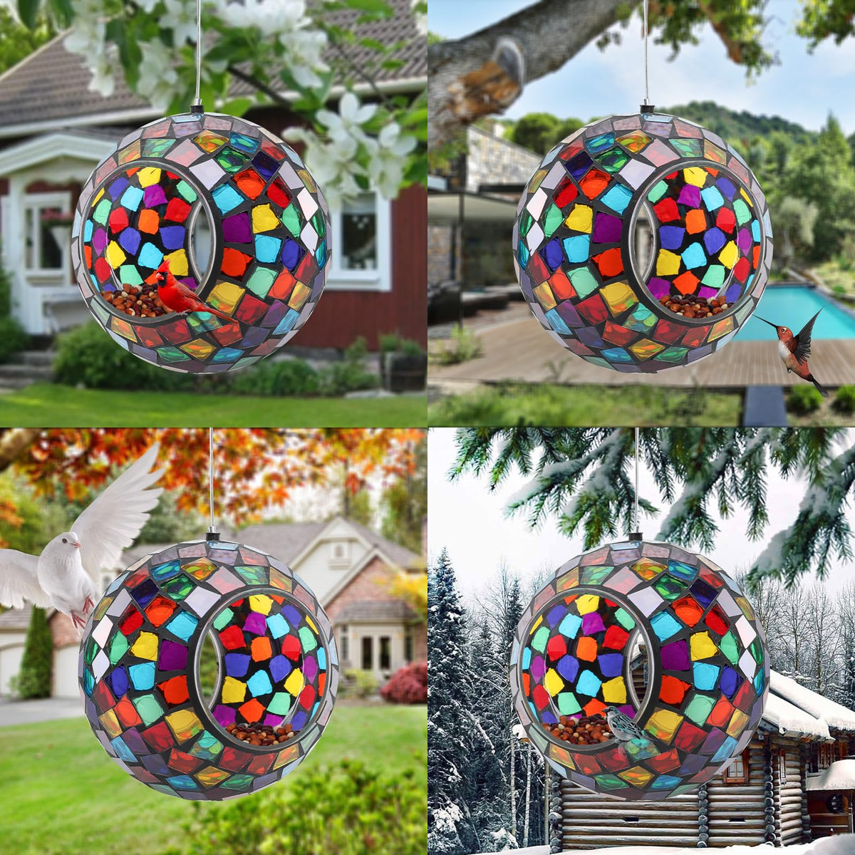 Yinns purple mosaic color creates a vibrant focal point outdoors.