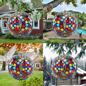 Yinns purple mosaic color creates a vibrant focal point outdoors.