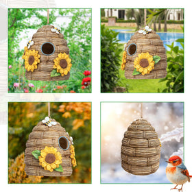 Yinns bird house small entrance hole shields little birds from larger birds.