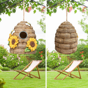 Yinns resin bird house drainage holes promote dry, healthy nesting.
