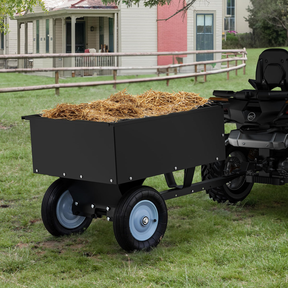 YINTATECH ATV dump trailer universal hitch fits garden tractors and ATVs.