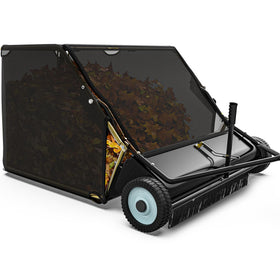 YINTATECH tow-behind lawn sweeper with 42-inch sweep width for efficient yard cleanup