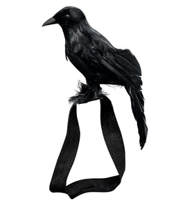 Yinxiang Jie black feathered crow with shoulder strap for Halloween outfits and outdoor decor.