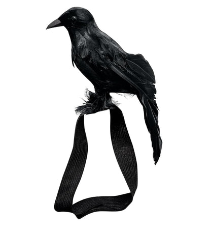 Yinxiang Jie black feathered crow with shoulder strap for Halloween outfits and outdoor decor.