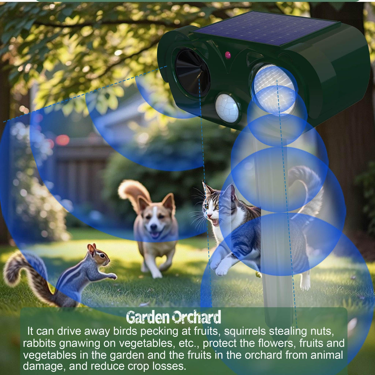 YIOBUDE Solar-powered animal deterrent powering from sun for continuous protection