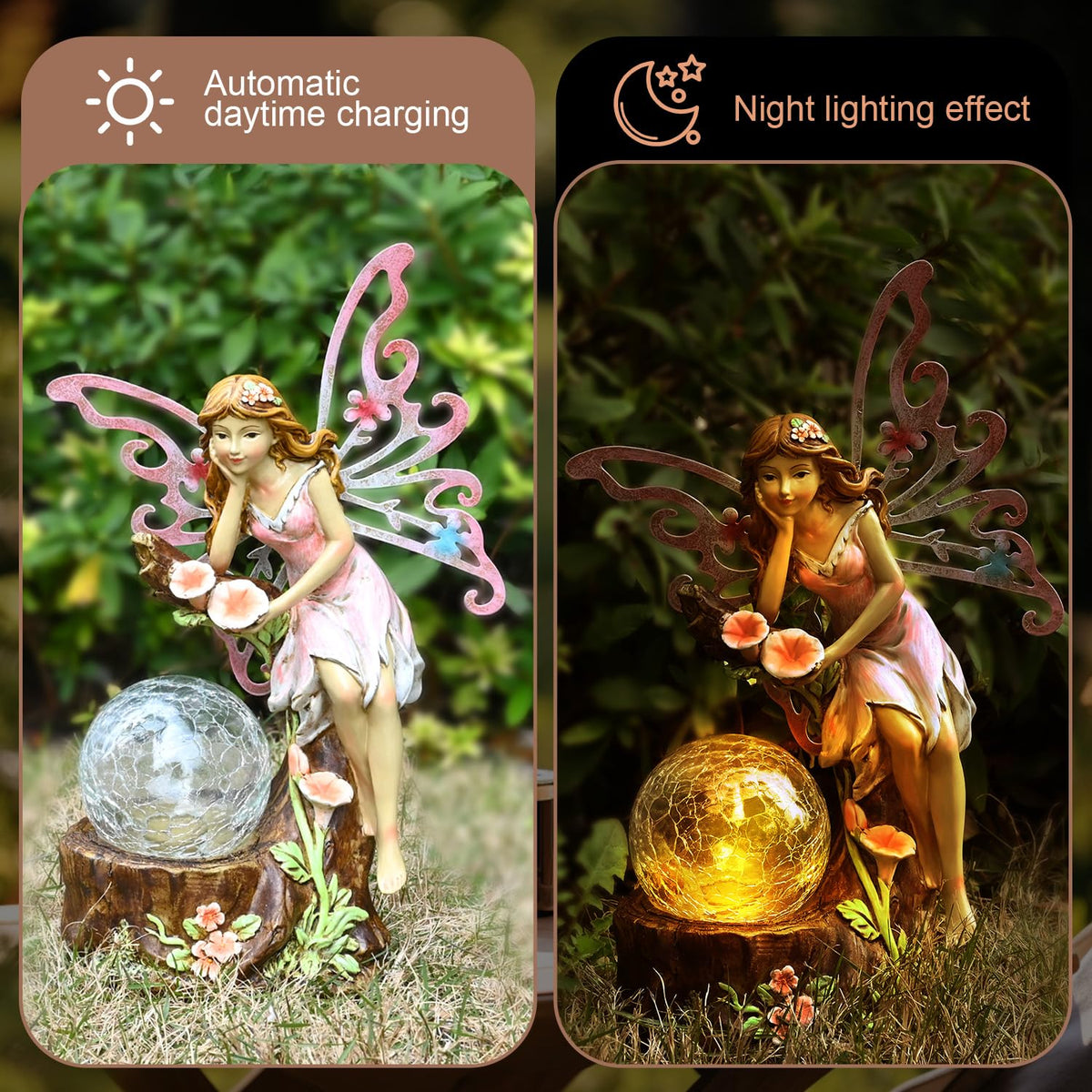 Yiosax hand-painted fairy figure brightens borders and flower beds