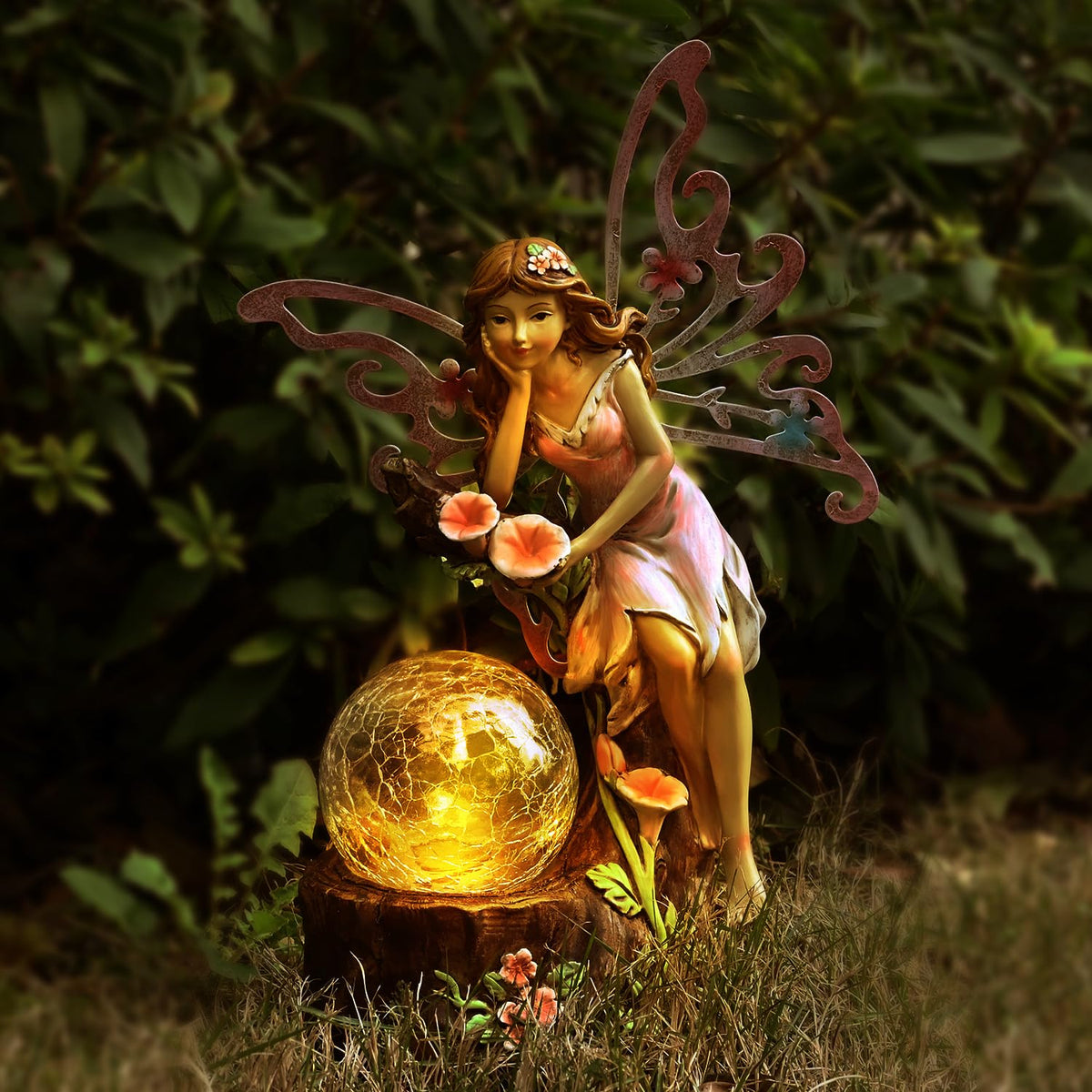 Yiosax solar-powered fairy figurine lights up outdoor areas effortlessly