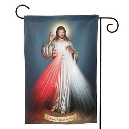 YISHOW Divine Mercy garden flag front view for outdoor use.