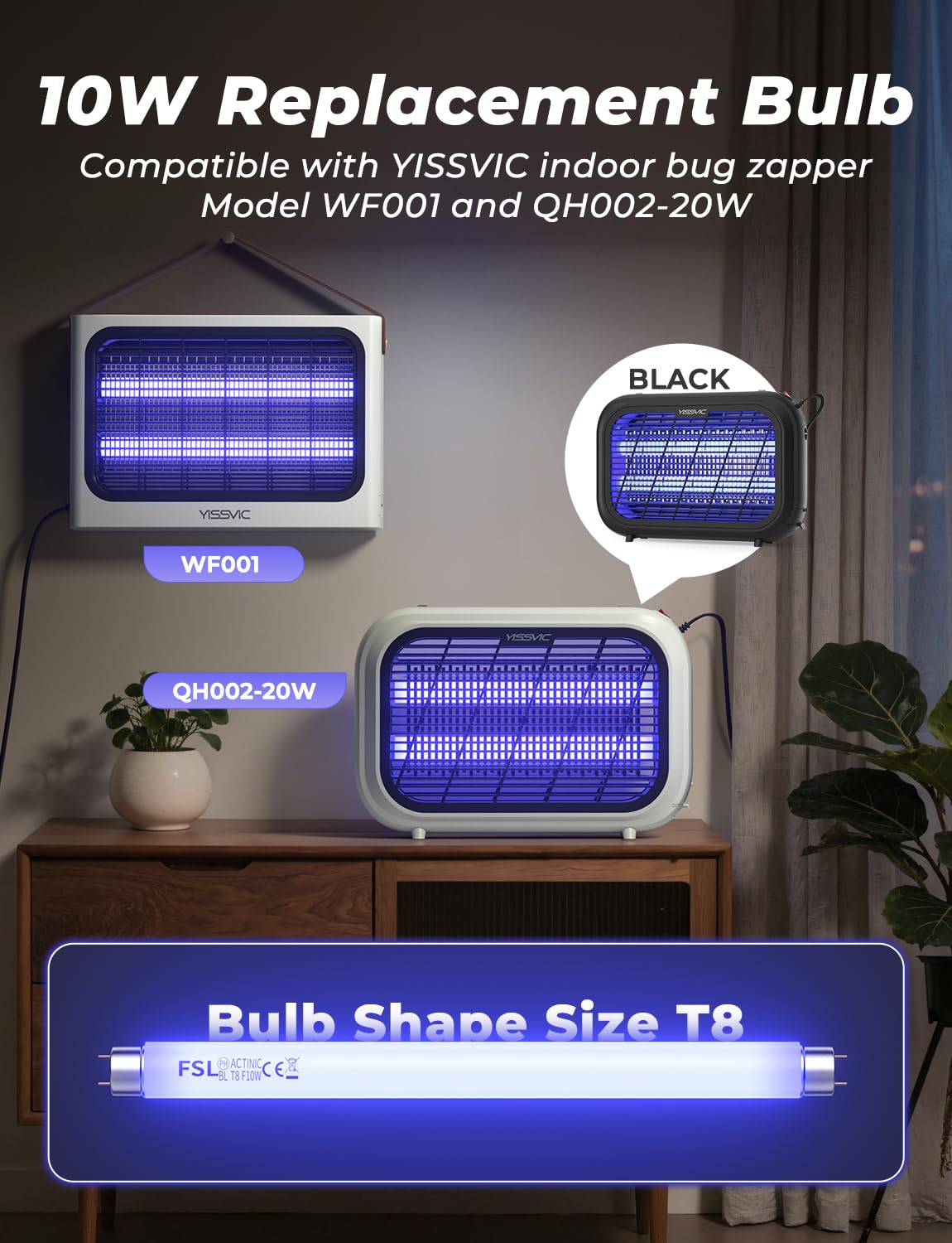 365nm black light T8 bulb from YISSVIC offers broad insect attraction.