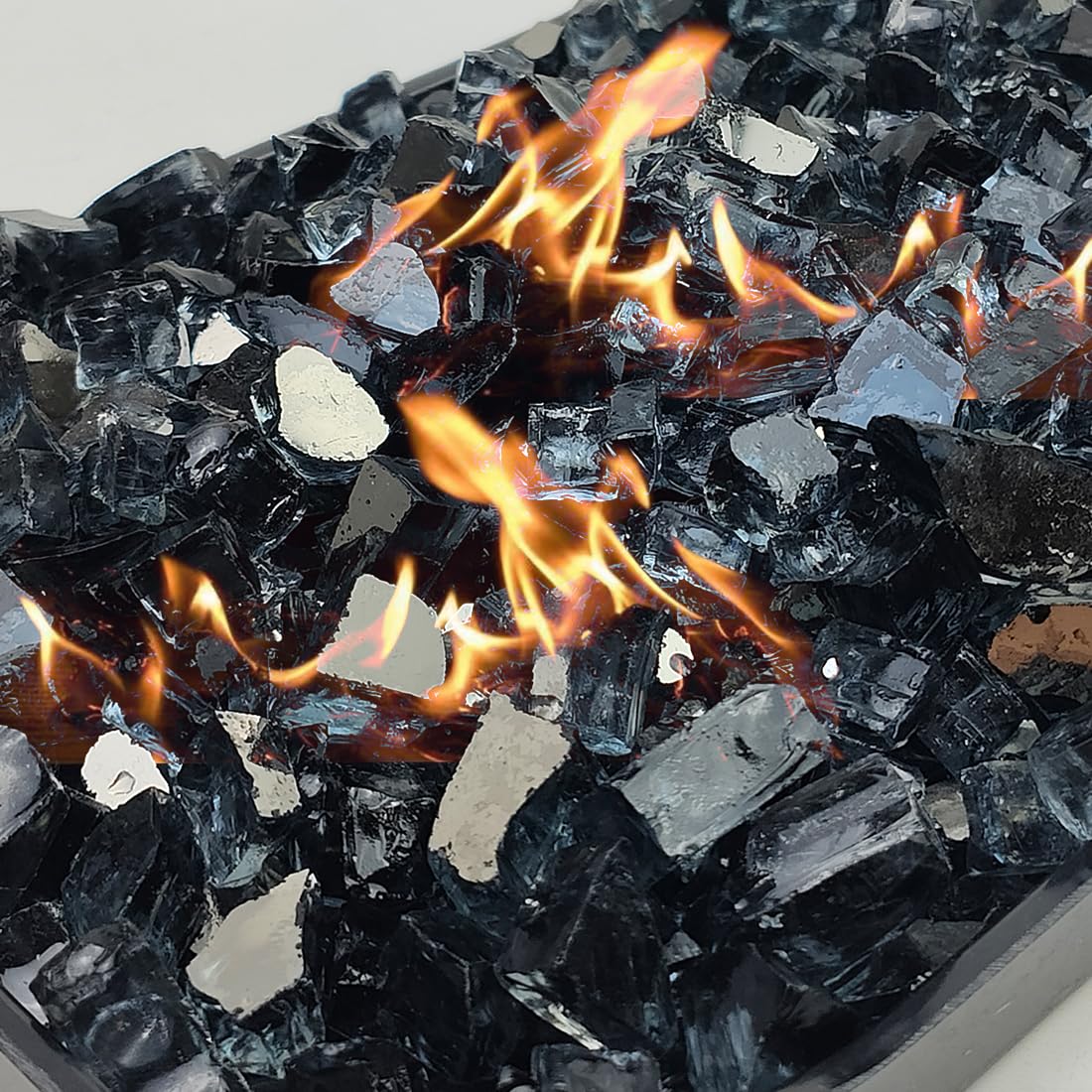 YISZM contemporary fire pit glass substitutes lava rocks for sleek flames