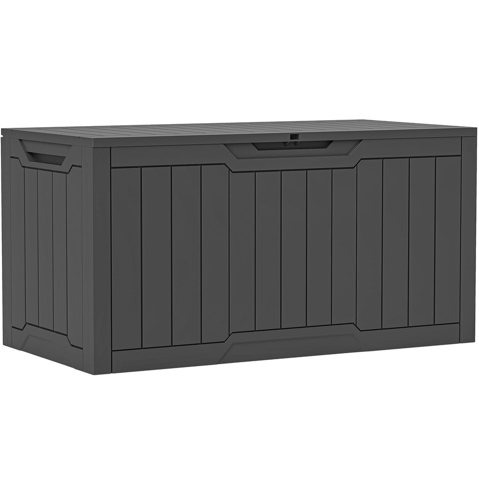 YITAHOME 100 gallon deck box shows spacious interior for cushions and gear.