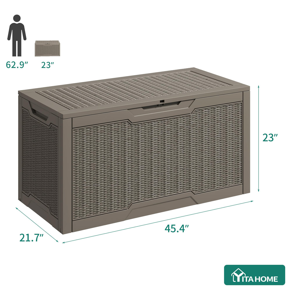 YITAHOME 100 Gallon deck box dimensions highlight generous capacity