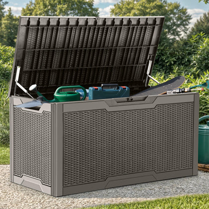 YITAHOME deck box interior view showing ample storage for cushions and tools