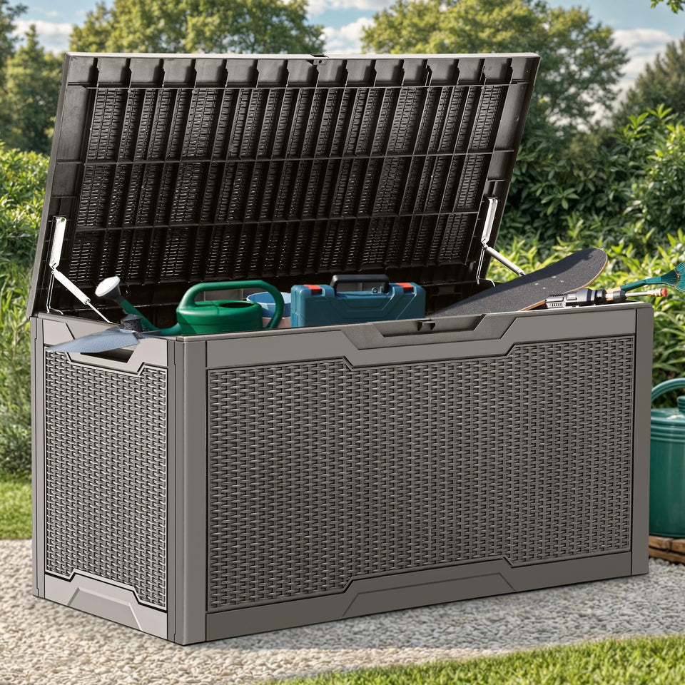 YITAHOME deck box interior view showing ample storage for cushions and tools