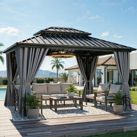 YITAHOME 10x12 ft hard-top gazebo in gray provides ample shelter for outdoor gatherings.