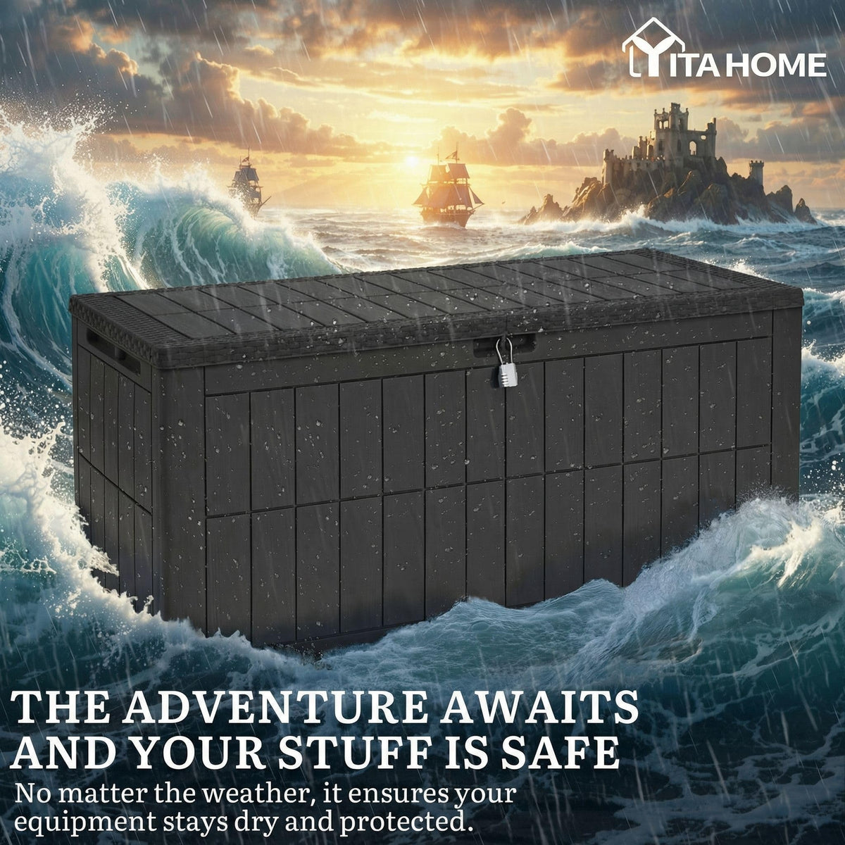 YITAHOME deck box bench seating provides outdoor extra seating