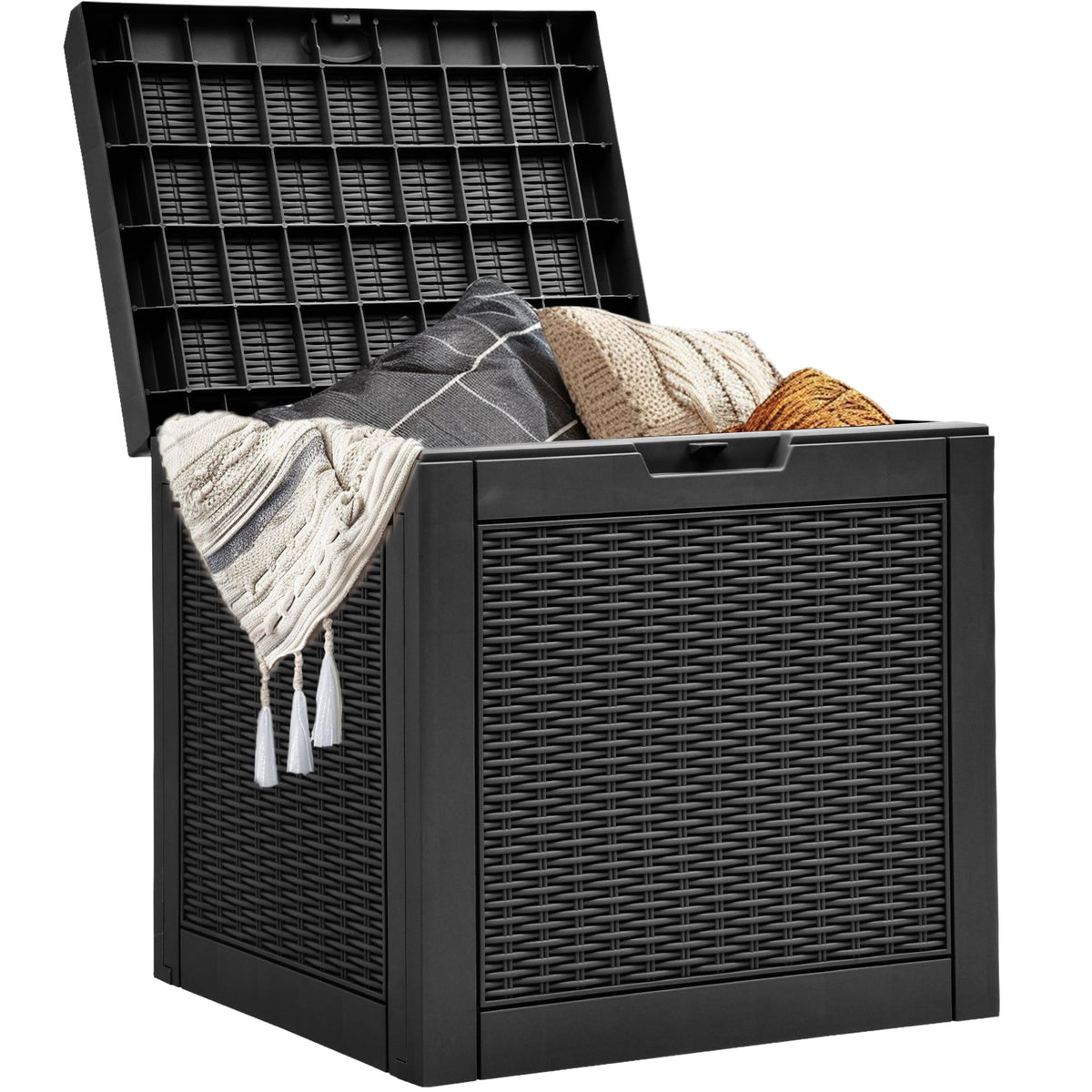 YITAHOME 32-gallon outdoor storage box lid keeps cushions and tools secure outside.