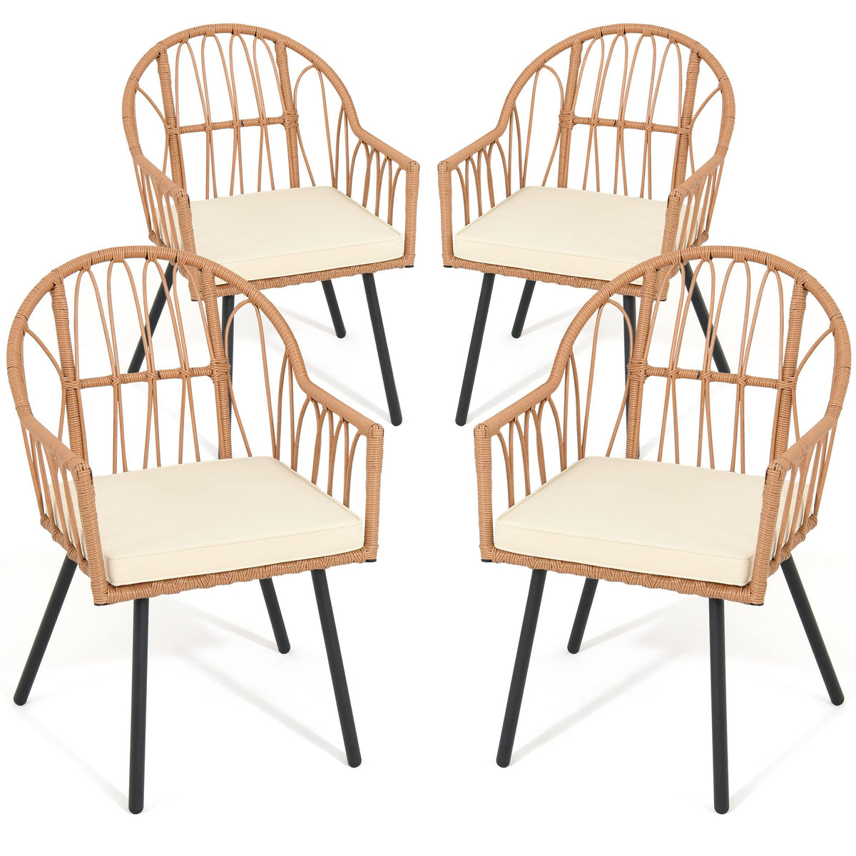 YITAHOME four-piece rattan dining chairs beige for outdoor meals.